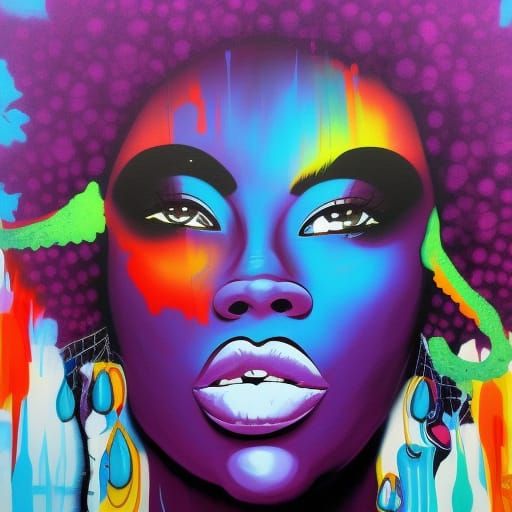 Afro-American Figure in Purple Haze Graffiti Art