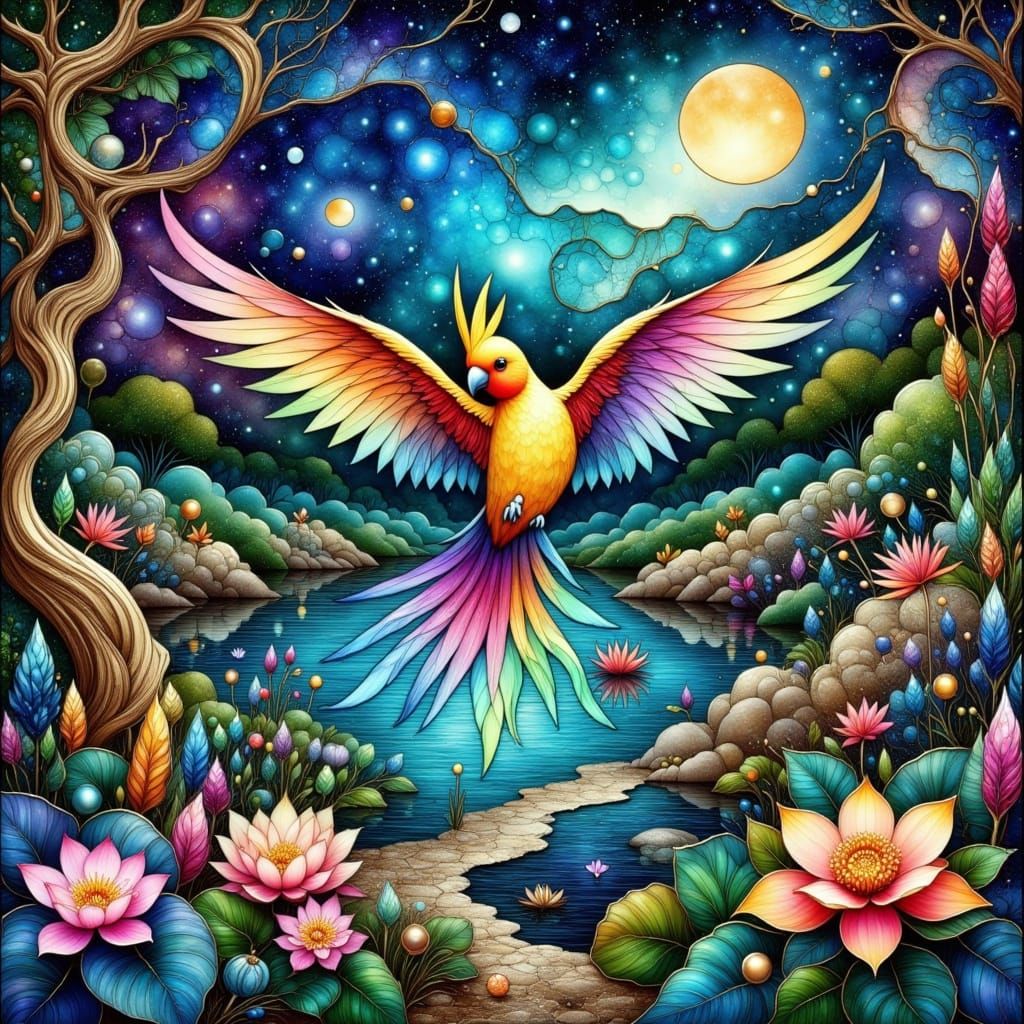 Ethereal Cockatiel in Stained Glass Watercolor