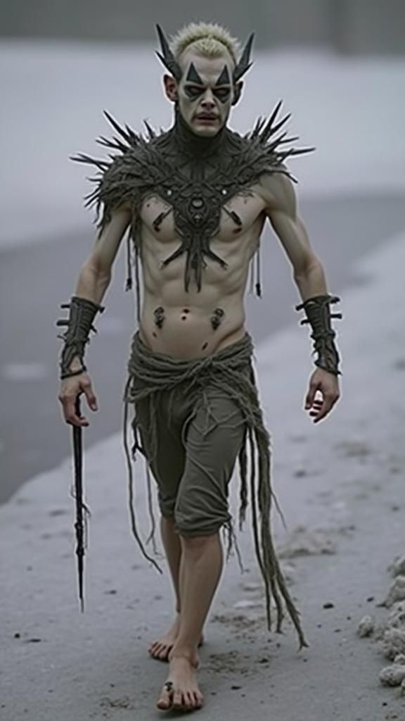 Icy Demon with Platinum Hair in Gothic Art Style