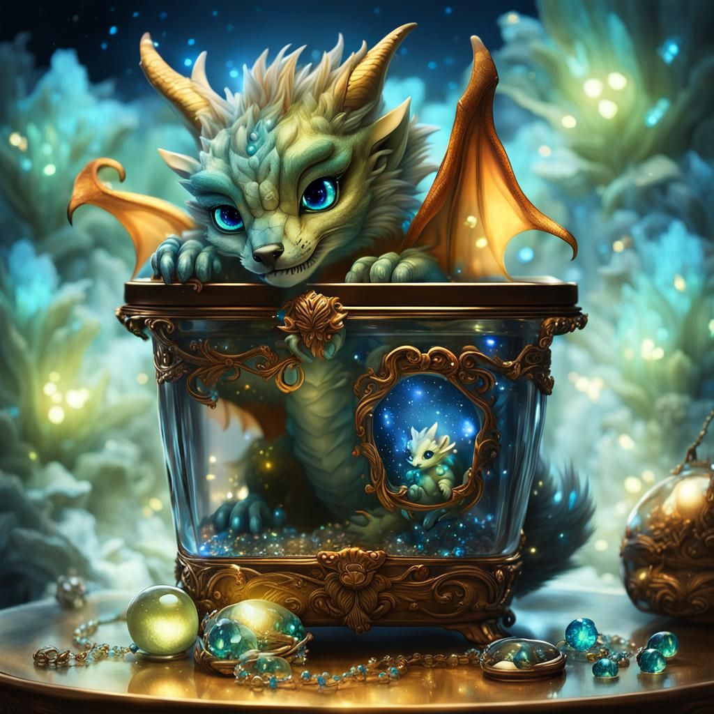 Cute Baby Dragon in Jewelry Box