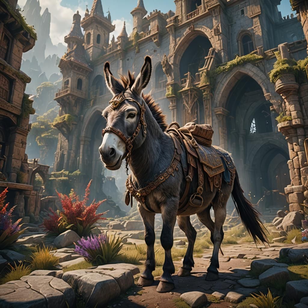 Fantastical Donkey Matte Painting in Deep Color