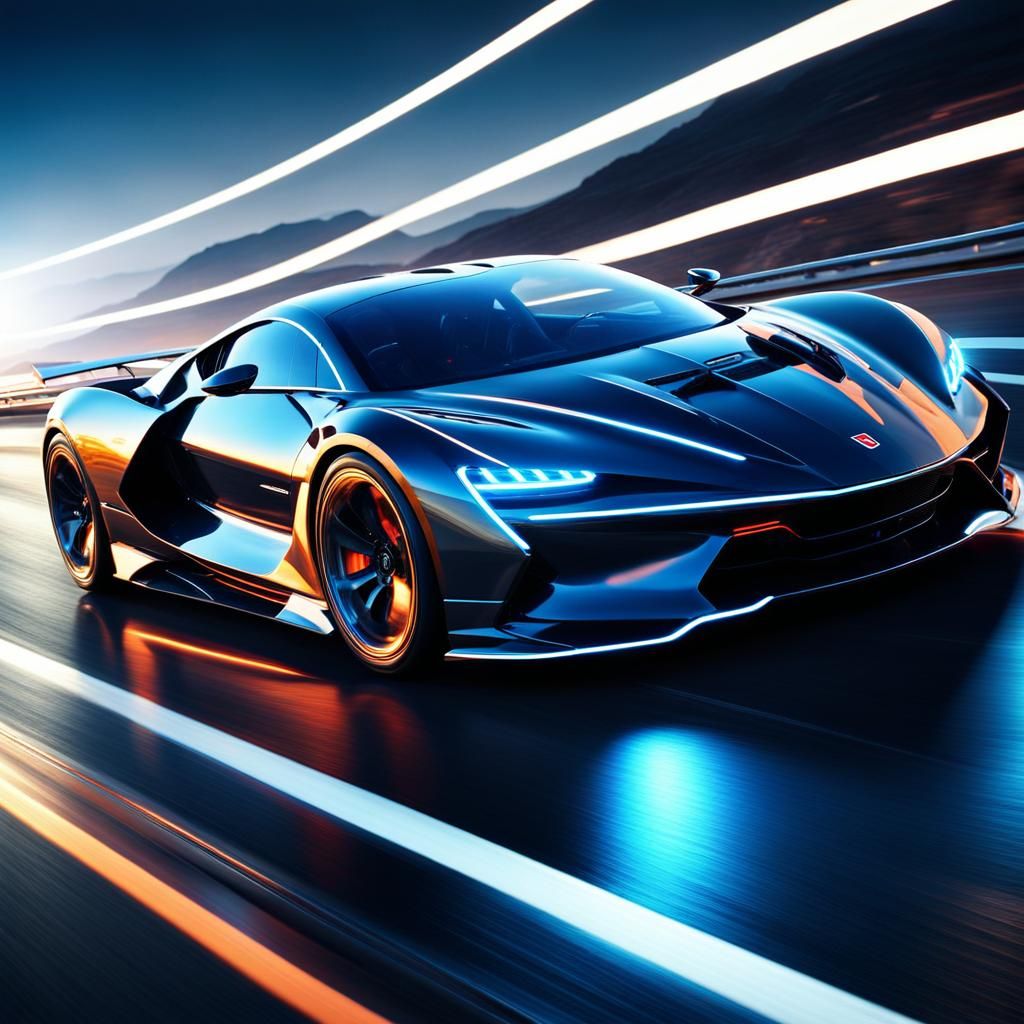Sleek Supercar Speeds Down Neon Highway