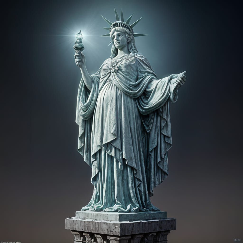 Statue of Liberty as Pac-Man Ghost, Detailed Painting