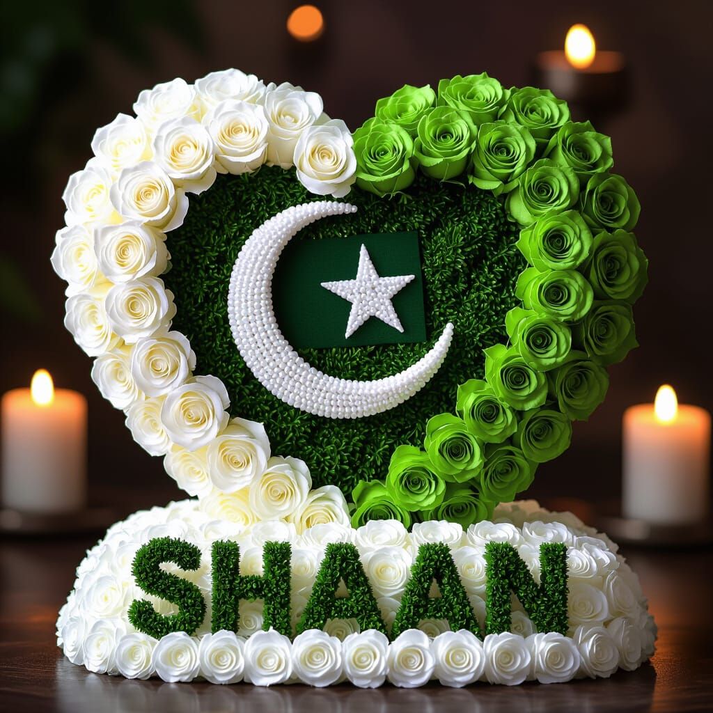 Pakistani Flag Heart of Roses, Ultra-Realistic Style