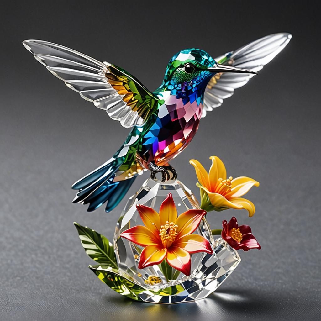 Crystal Hummingbird on Flower Figurine