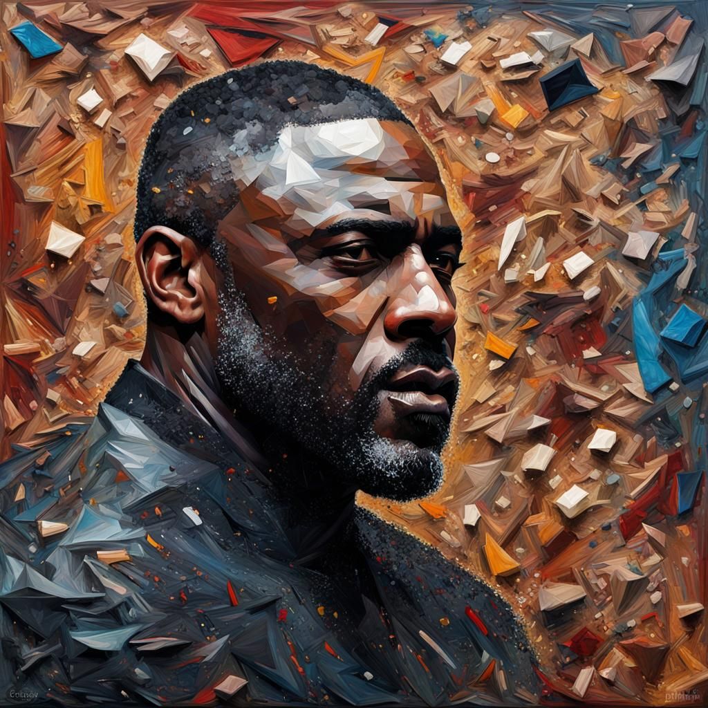 Textured Oil Painting Portrait with Collage Elements