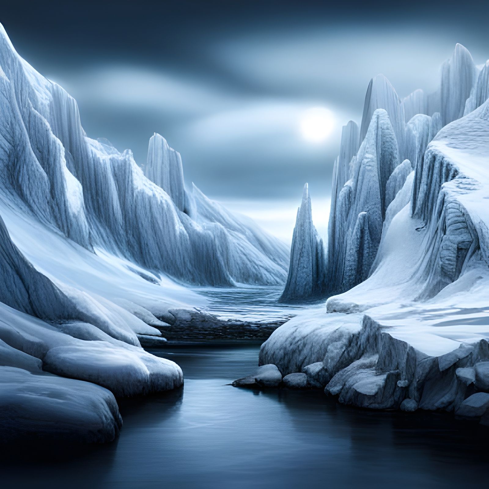 Icy Blue Dust Fantasy Landscape: Digital Matte Painting