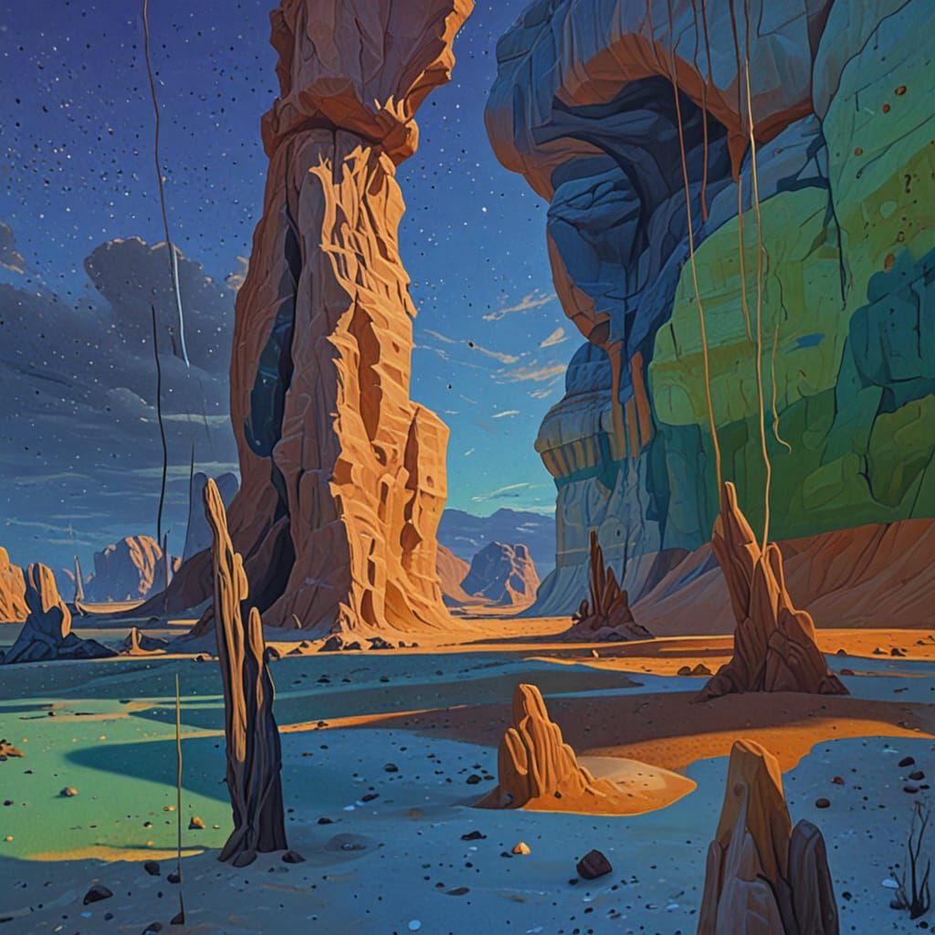 Surreal Desert Landscape in Oil Painting Style