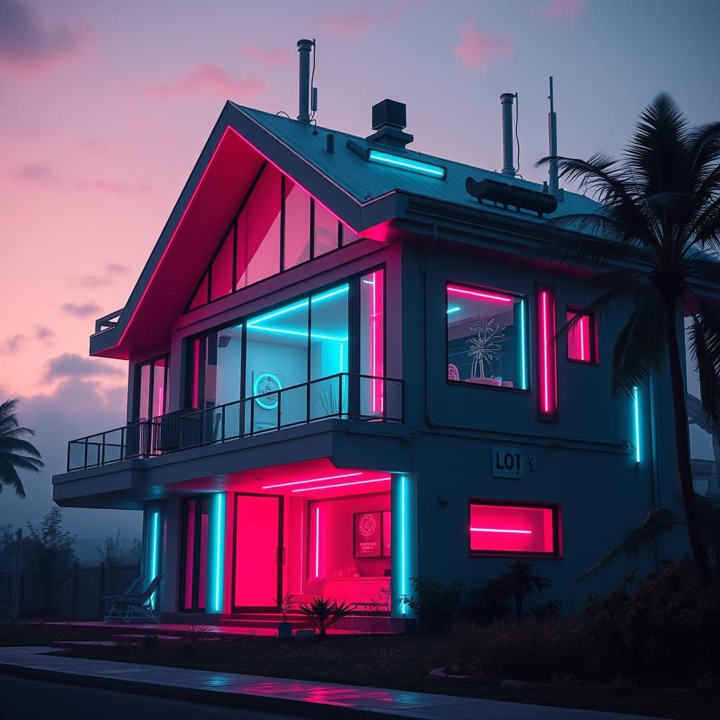 Futuristic Neon House in Cyberpunk Style