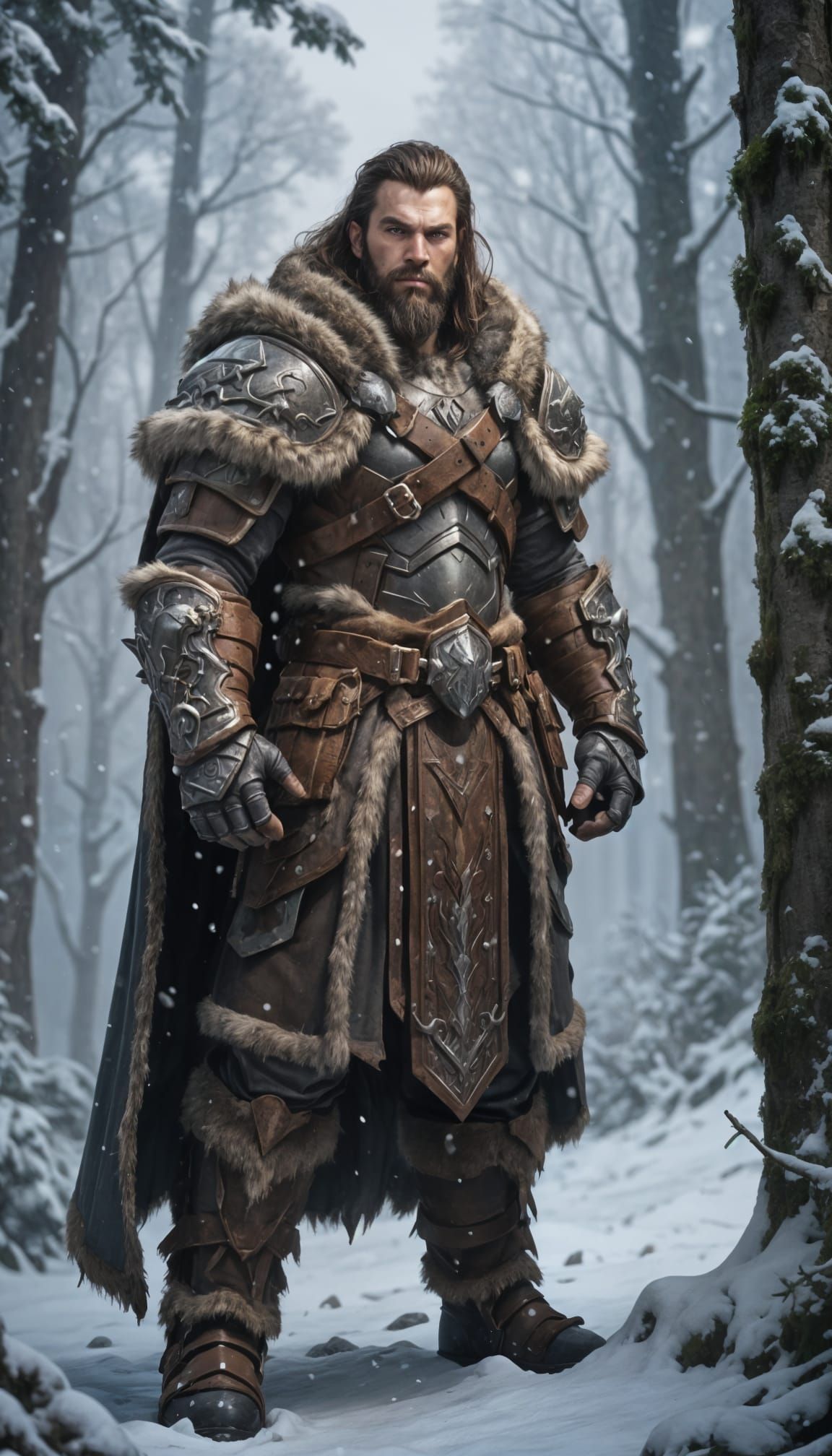 Goliath Warrior in Snowing Forest, Warcraft Style