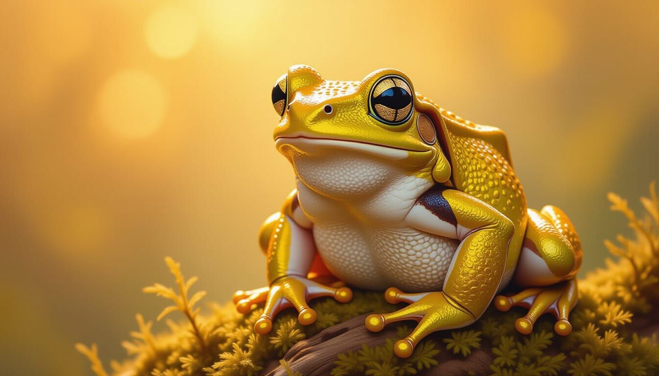 Golden Frog Figurine in Oil Paint Style