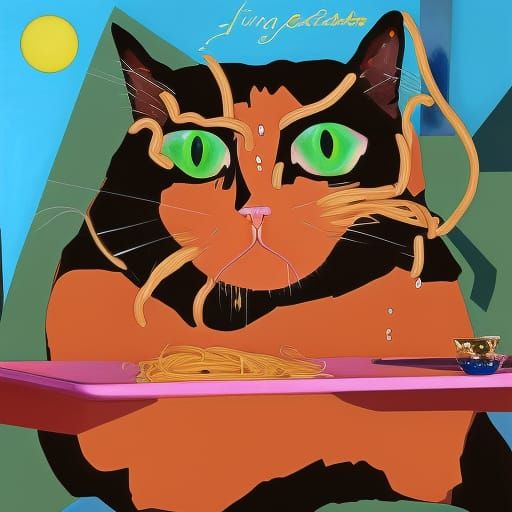 crying Cat Eating Spaghetti