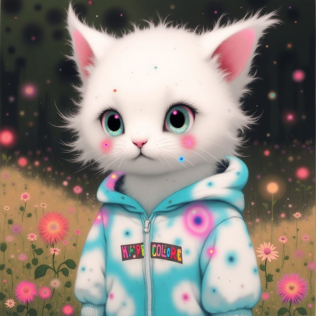 Mystical Feline in 1990s-Style Hypercolor Tie-Dye