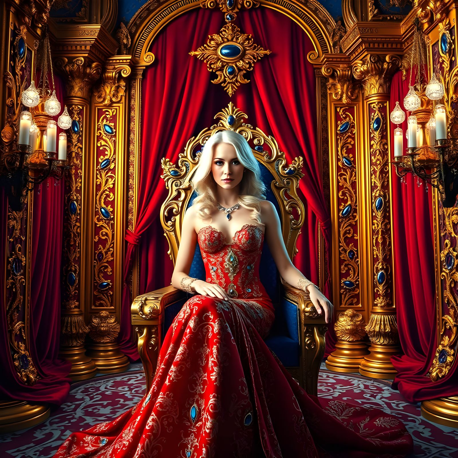Luxurious Gold Throne Room with Blonde Queen