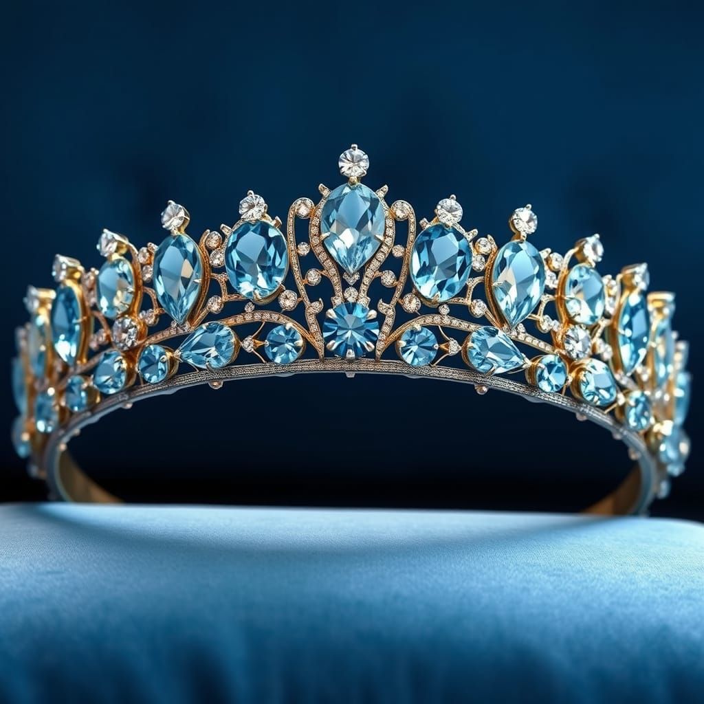 Aquamarine Diamond Tiara on Velvet Pillow