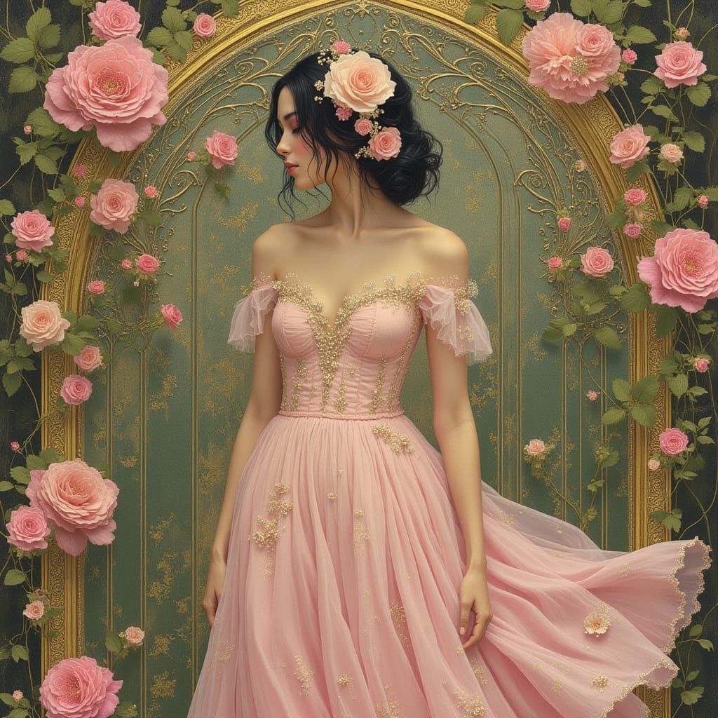 Pastel Goth Demon in Art Nouveau Rose Garden