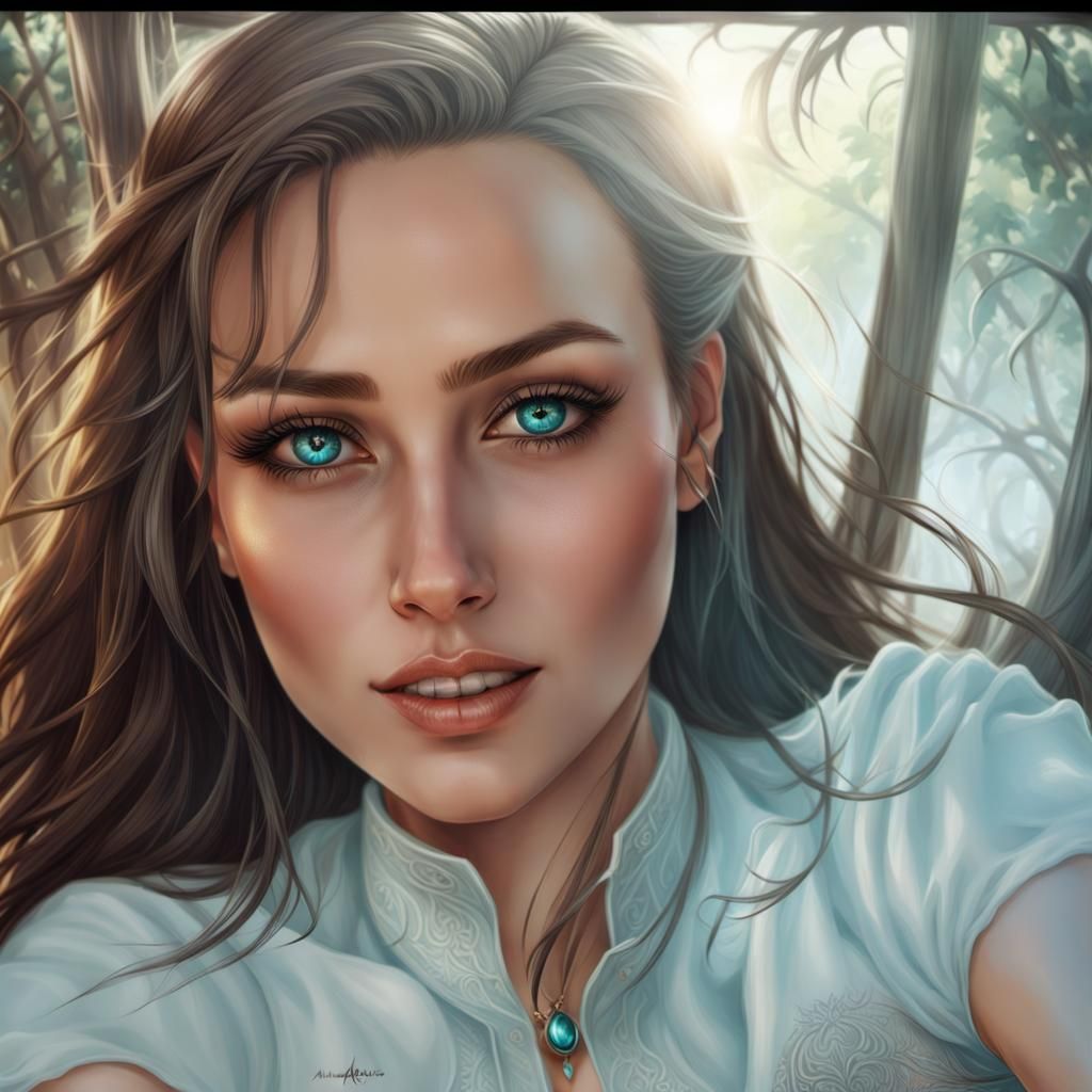 Charming Girl Portrait in Art Nouveau Style