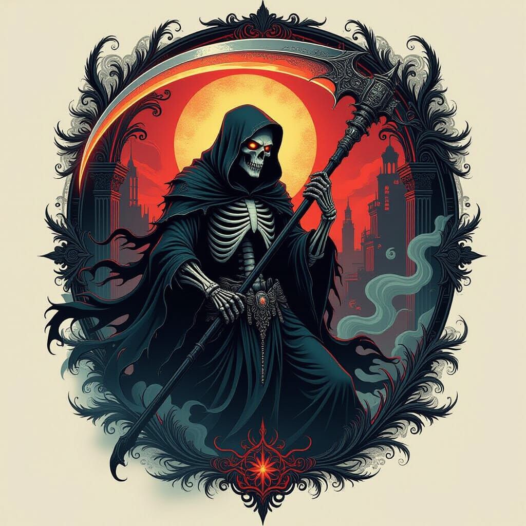 Intricate Reaper Tattoo Design in Giger and Beksinski Style