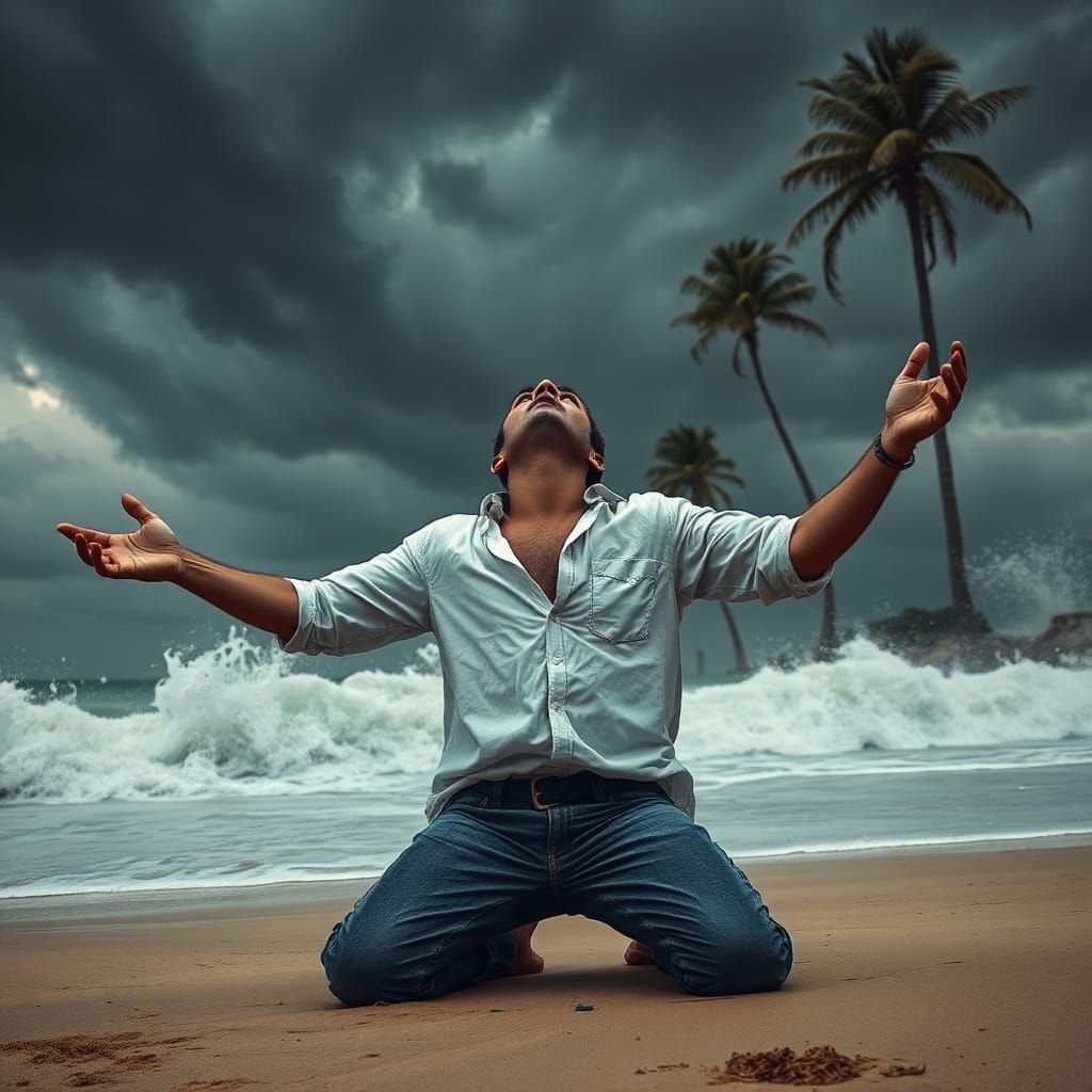 The atmosphere is heavy with sorrow and desolation, the man'...