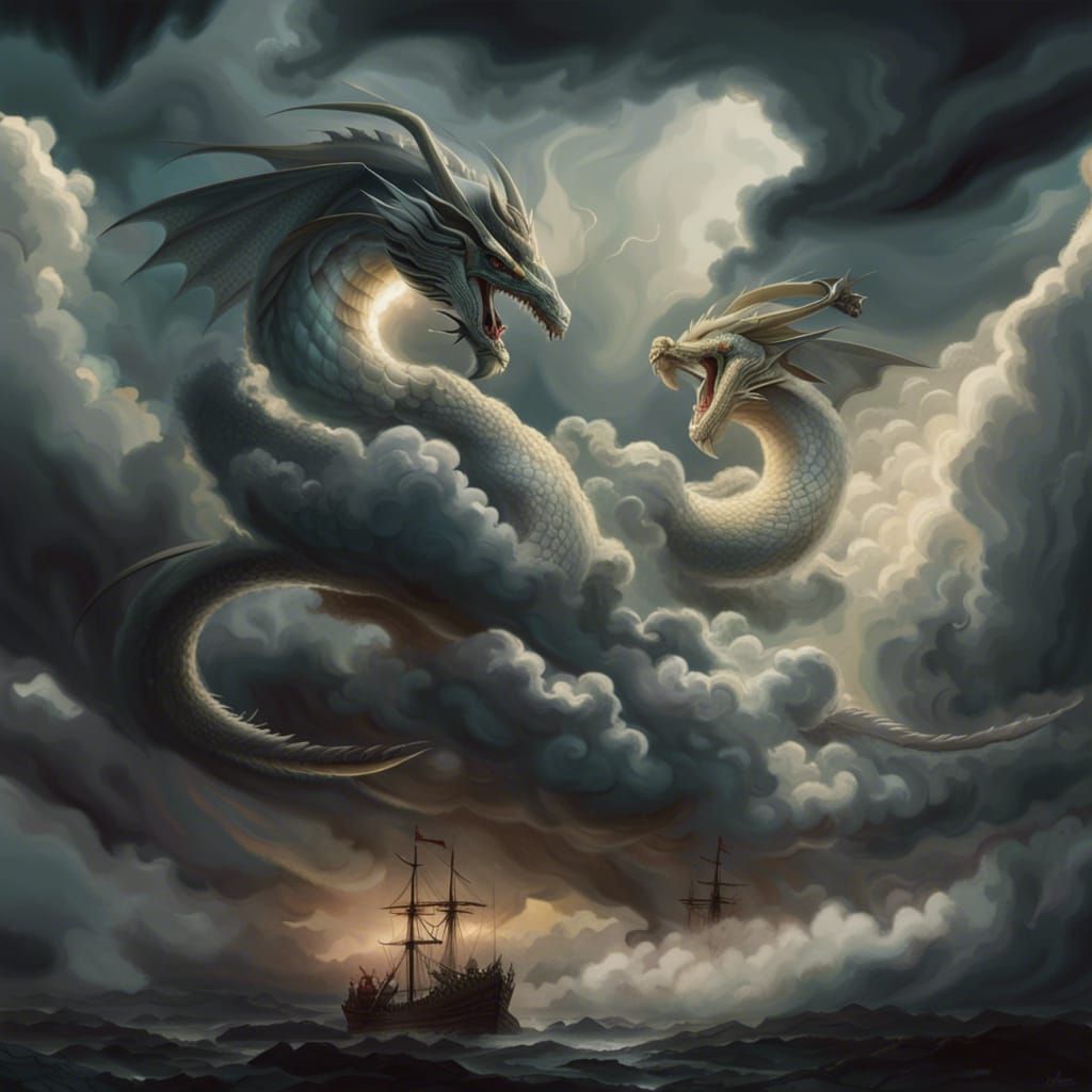 Cloud Dragons Battle in Stormy Sky