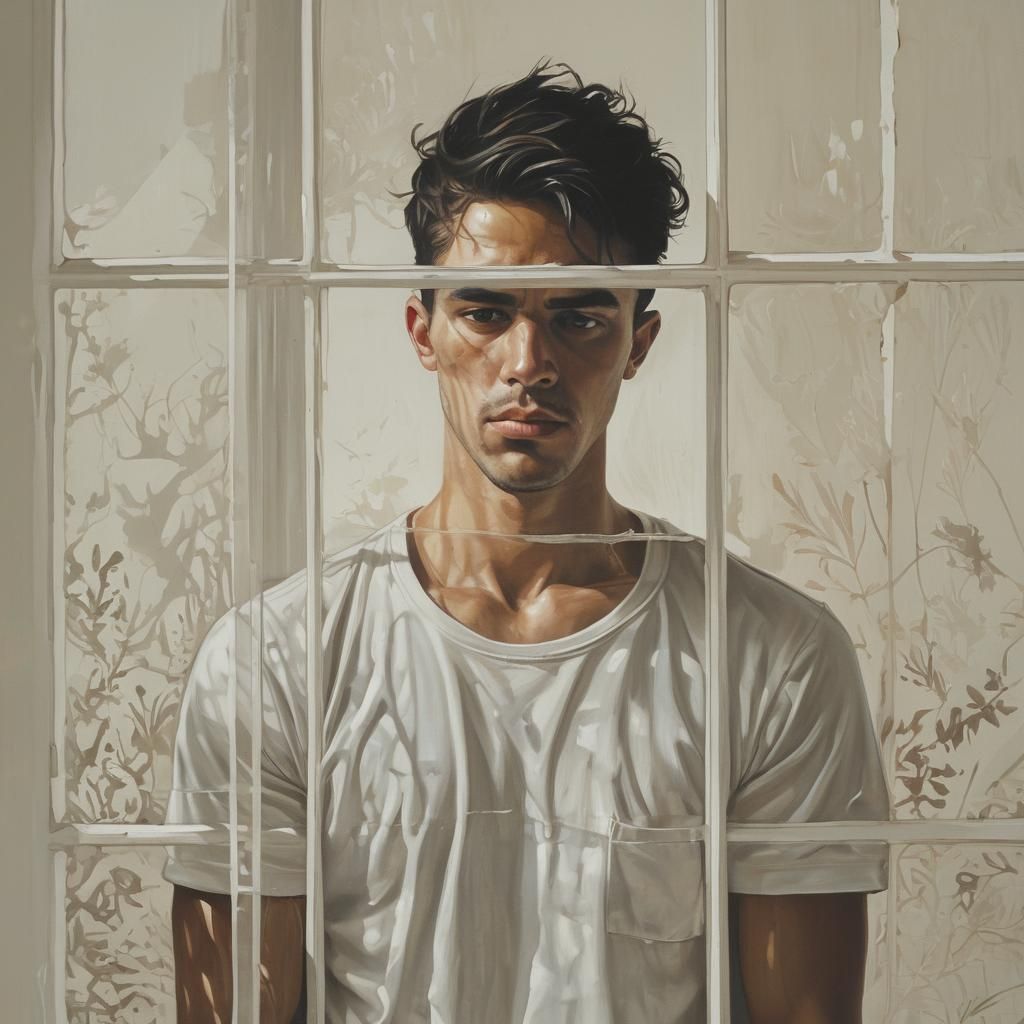 Troubled Young Man Portrait in Pencil Drawing Style