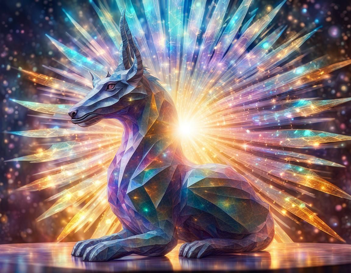 Glass Sculpture of Mythical Animal in Astral Light