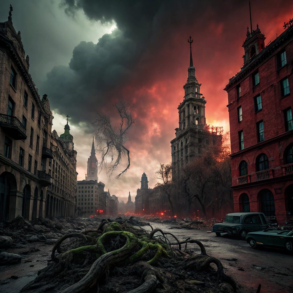 Eldritch Creatures in Apocalyptic Landscape