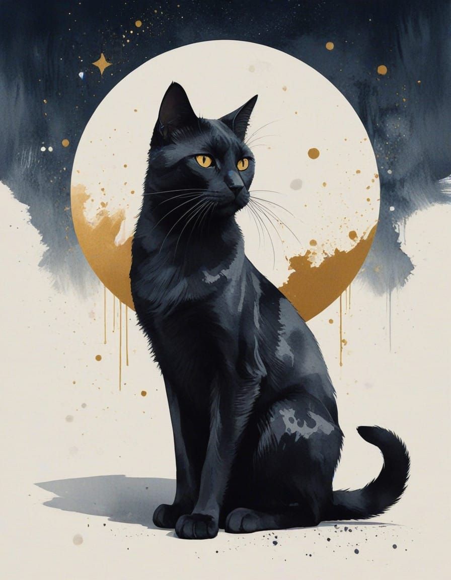 Black Cat in Celestial Sumi-e