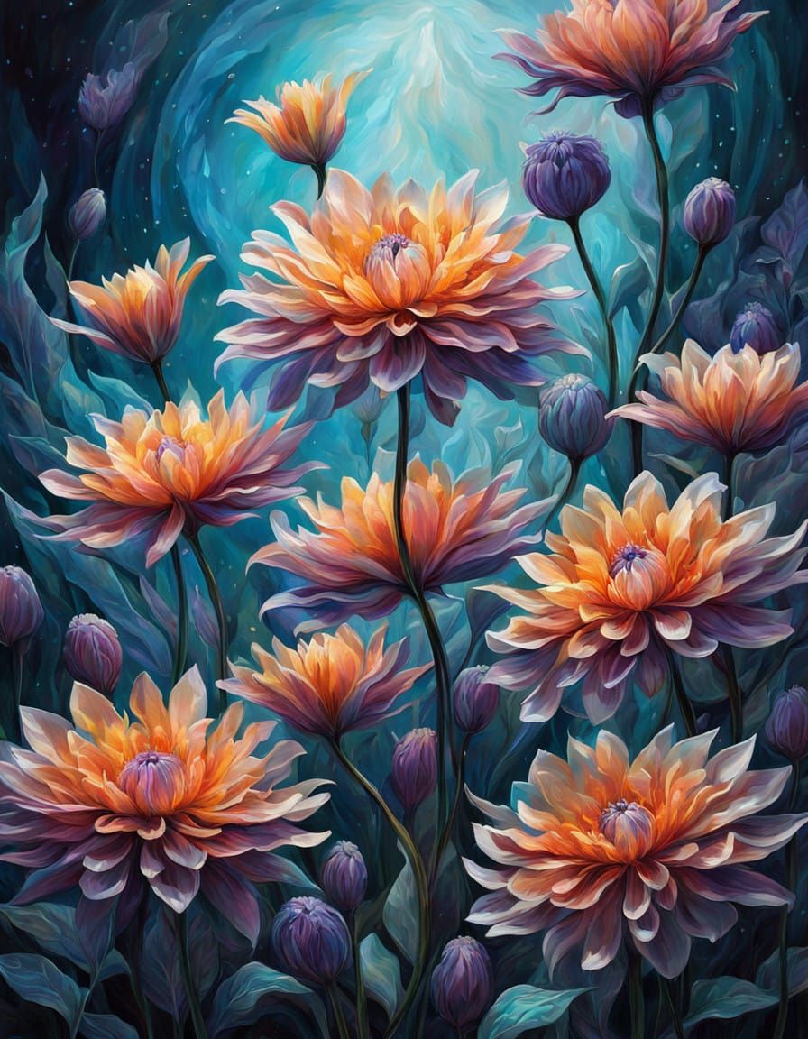 Surreal Alien Floral Arrangement in Iridescent Colors