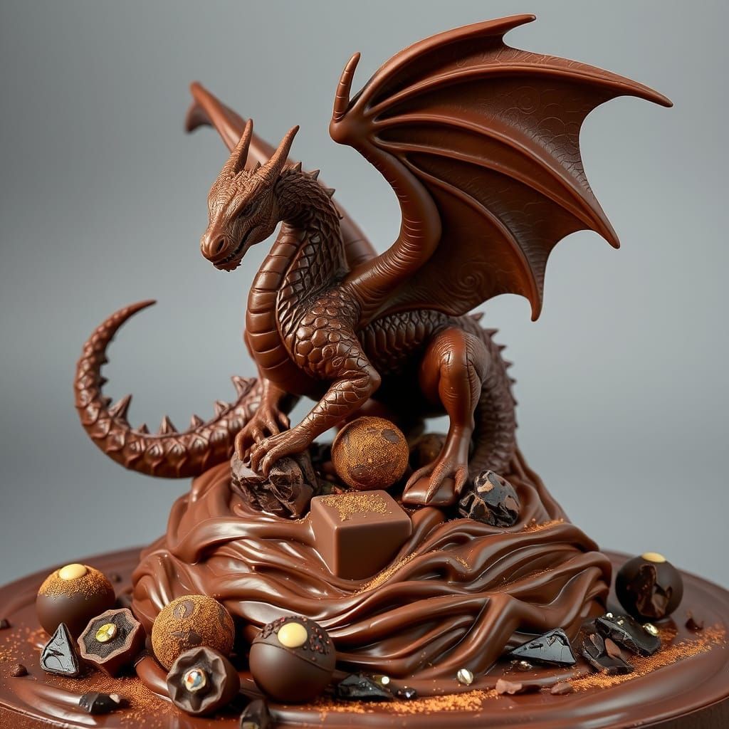 Chocolate Dragon Statue with Edible Gems