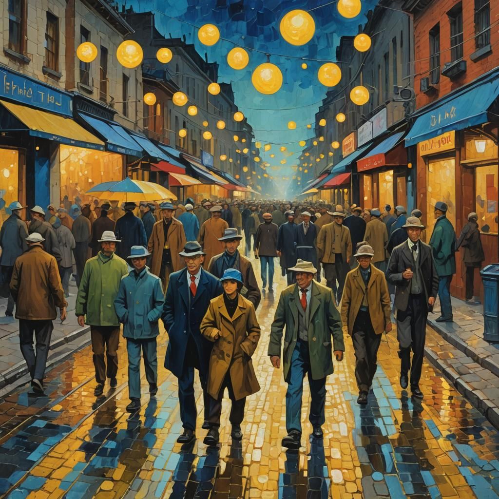 Night Street Scene in Neo-Impressionistic Expressionist Styl...