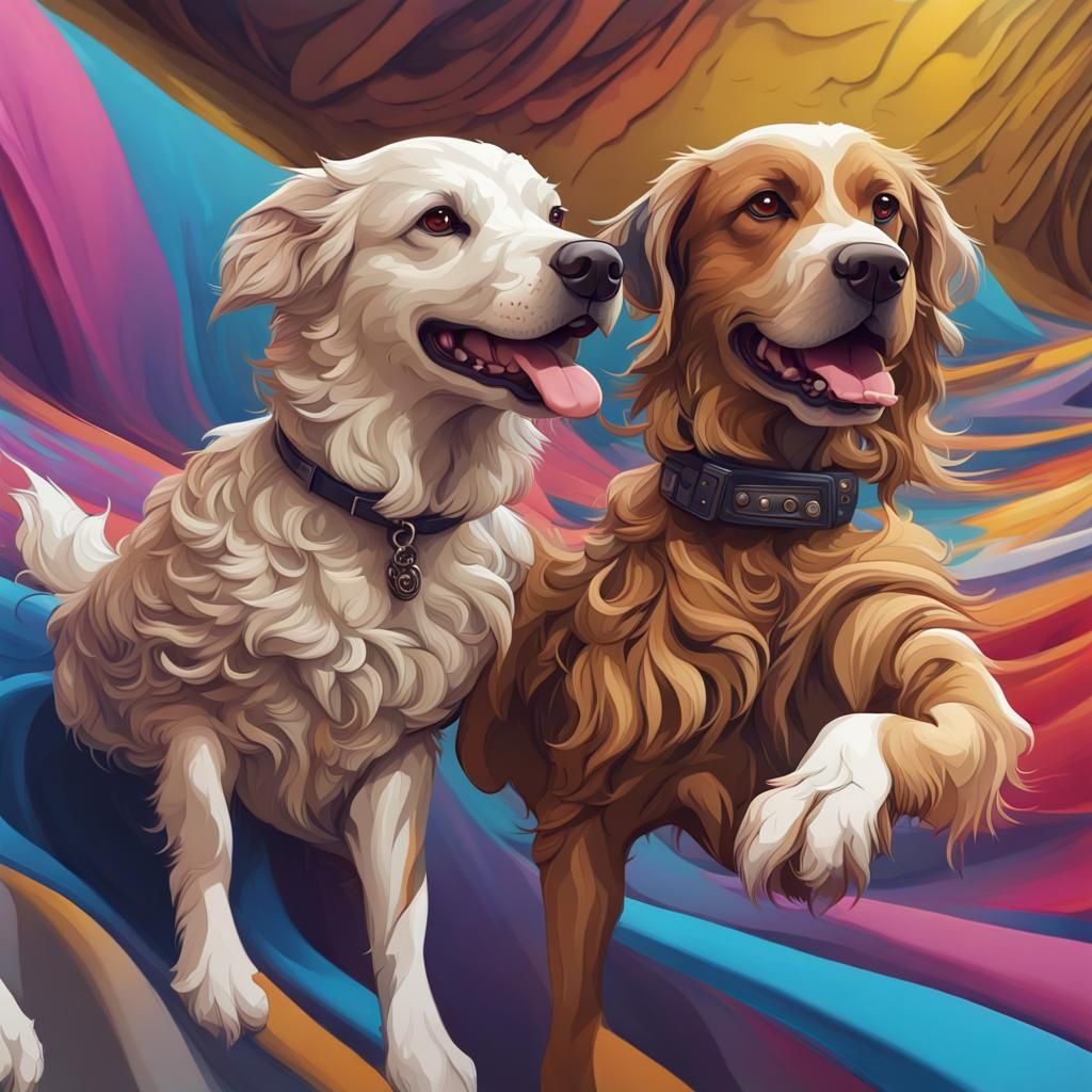 Dogs Playing Flyball in Abstract Fractal Arena