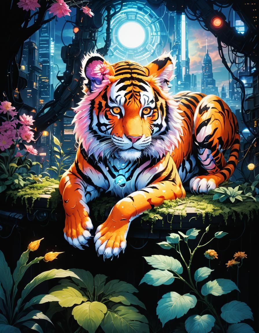 Epic Sci-Fi Anime Poster of Tiger Robot