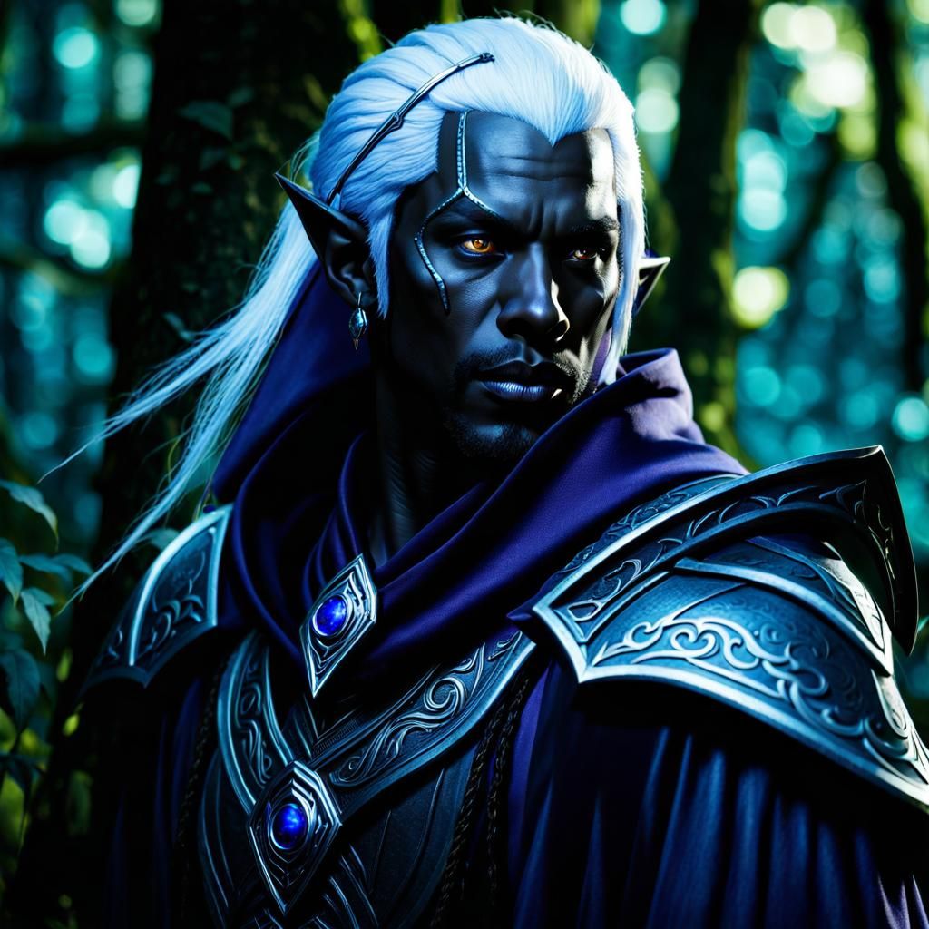 Detailed Drow Warlock Portrait in Dark Fantasy Style