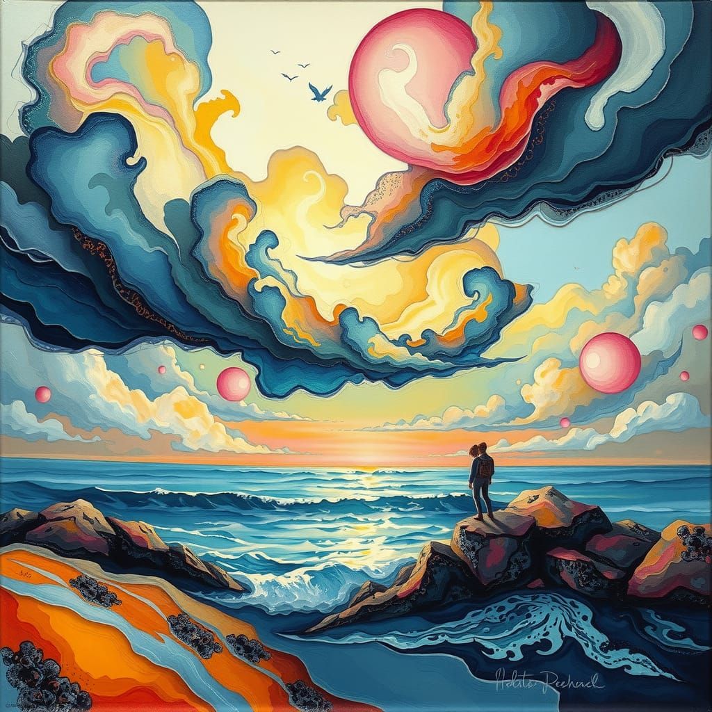 Surreal Landscape Whispers of Mysteries in Gouache