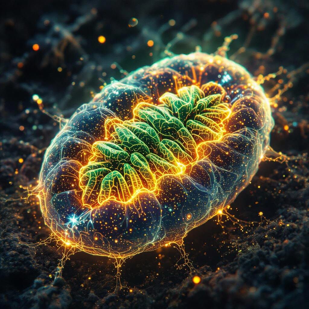 Bioluminescent Mitochondrion: Microscopic Neon Cosmos
