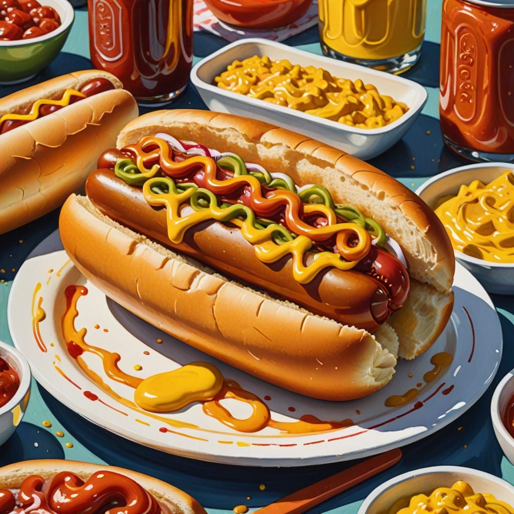 Delicious Hot Dog Gouache Painting with Vivid Colors