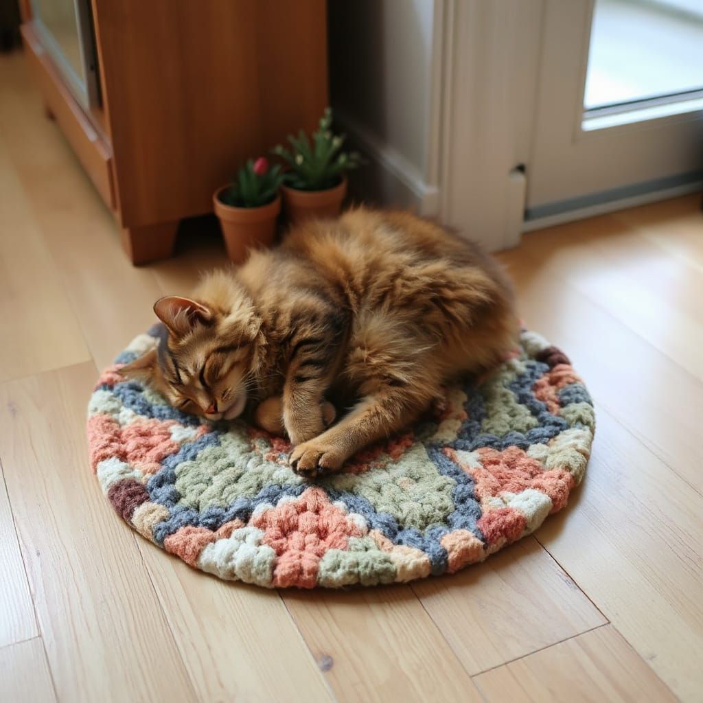 Fluffy Abyssinian Cat Napping Peacefully