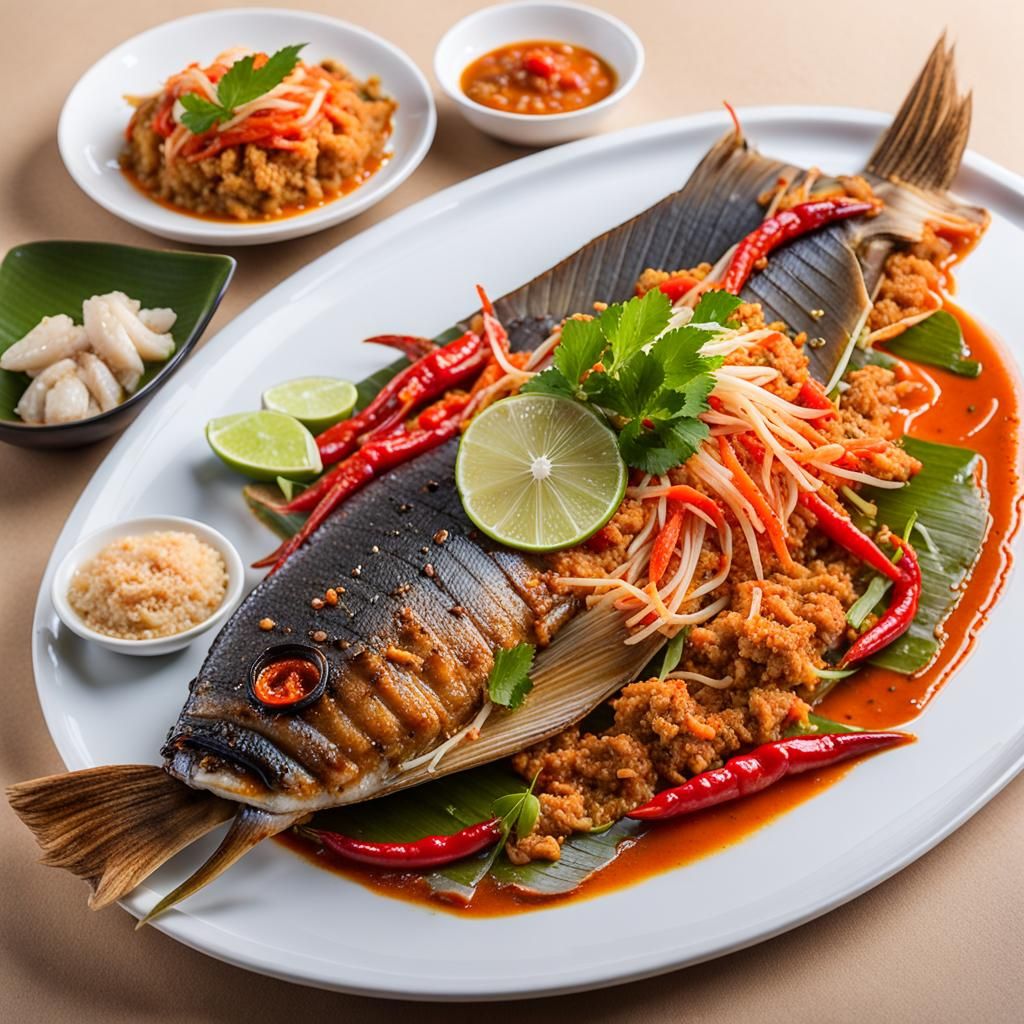 Appetizing Thai Pla Kaphong Rad Prik in Gouache Style