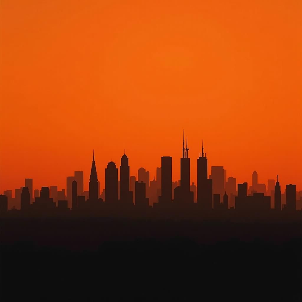 Skyscrapers Silhouetted at Sunset in Realistic Style