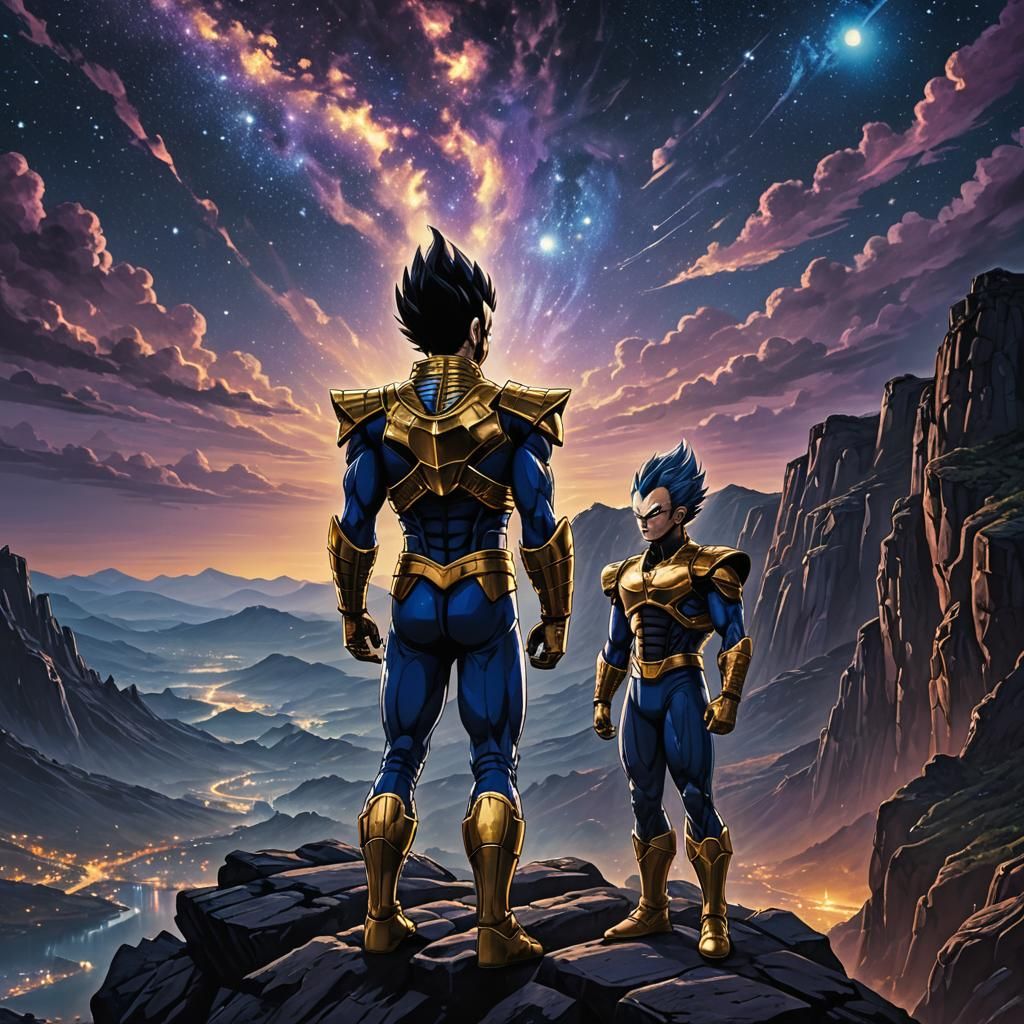 Prince Vegeta in a Starry Celestial Landscape