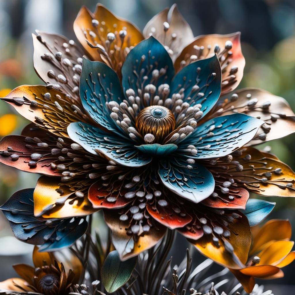 Hyperrealistic Metal Flower Sculpture in Color