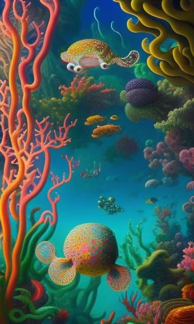 Whimsical Flapjack Octopus in Surreal Underwater Forest