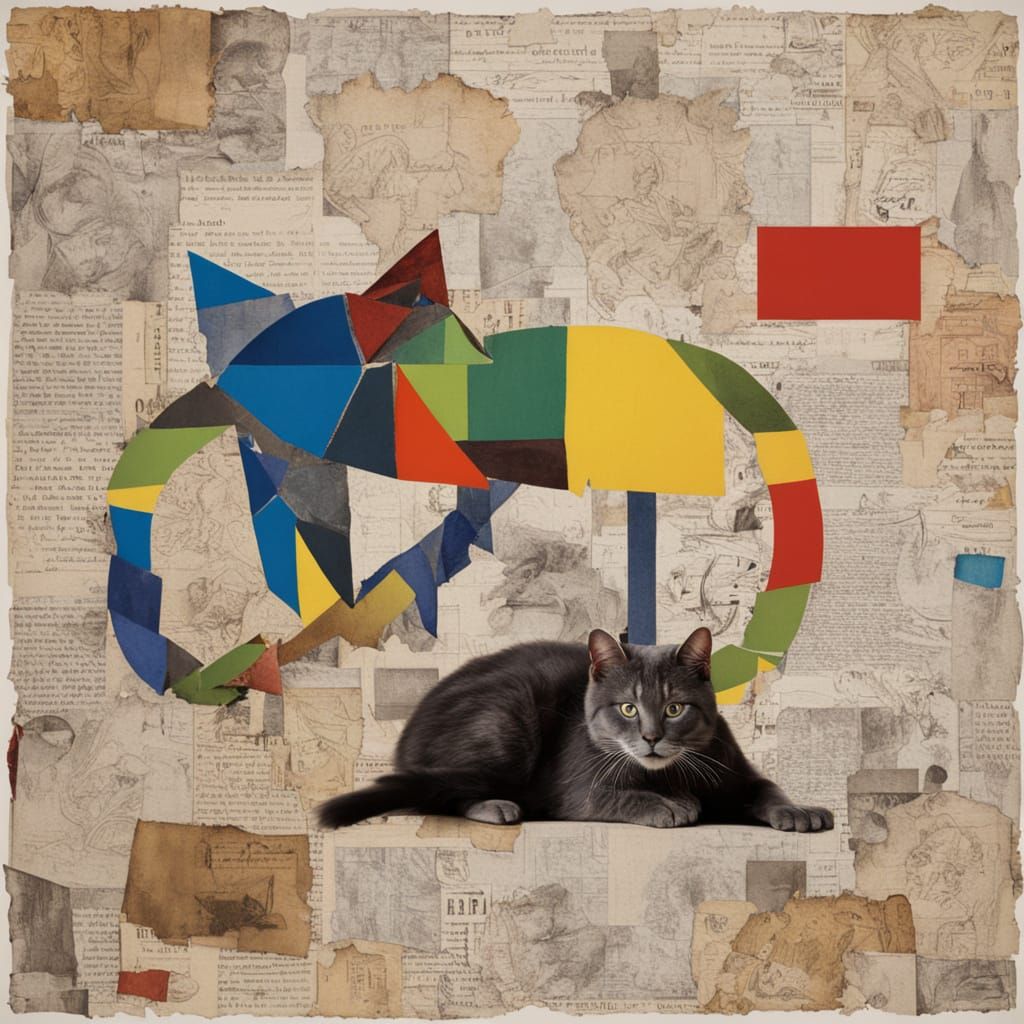 Dadaist Cat Composed of Found Objects