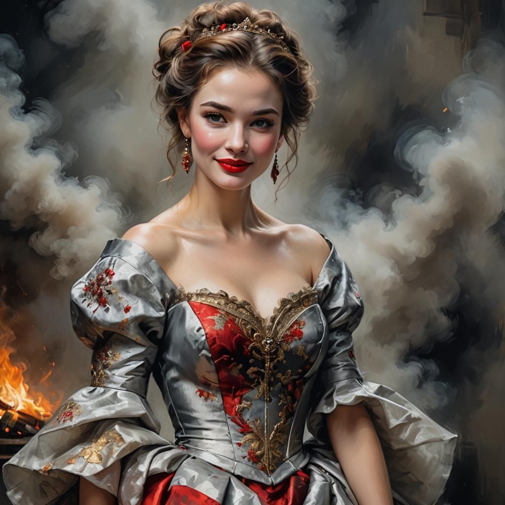 Dramatic Portrait with Fire and Smoke, in Painted Style
