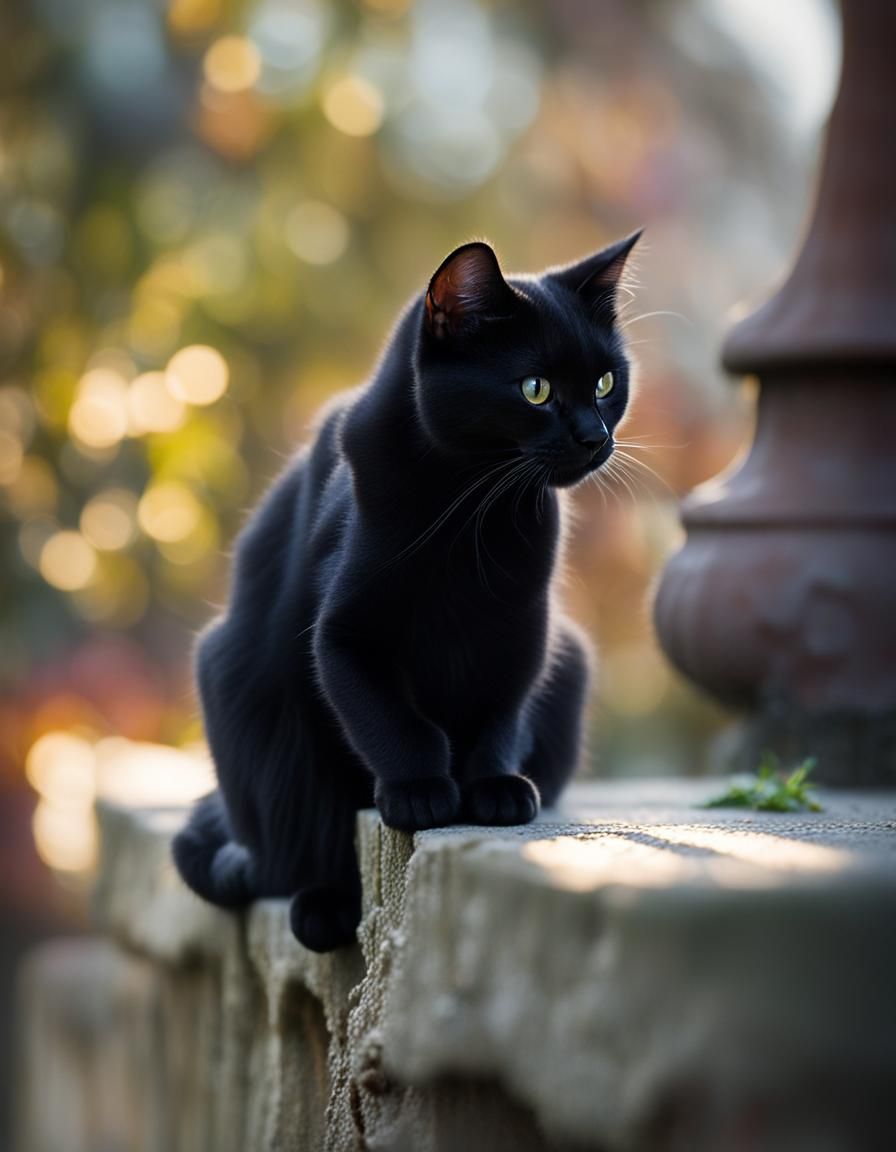 Black Cat with White Tail Rings: Professional Photography
