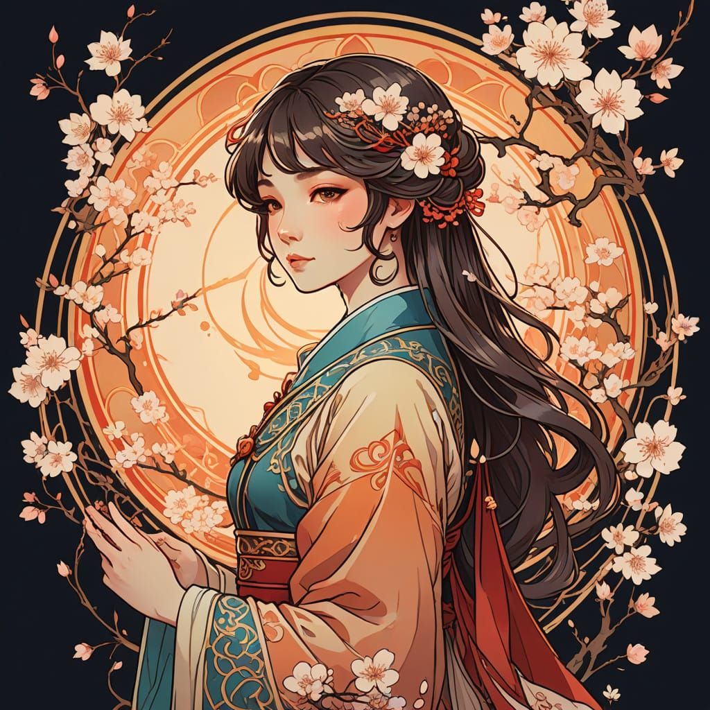 Anime Heroine Logo in Art Nouveau Style