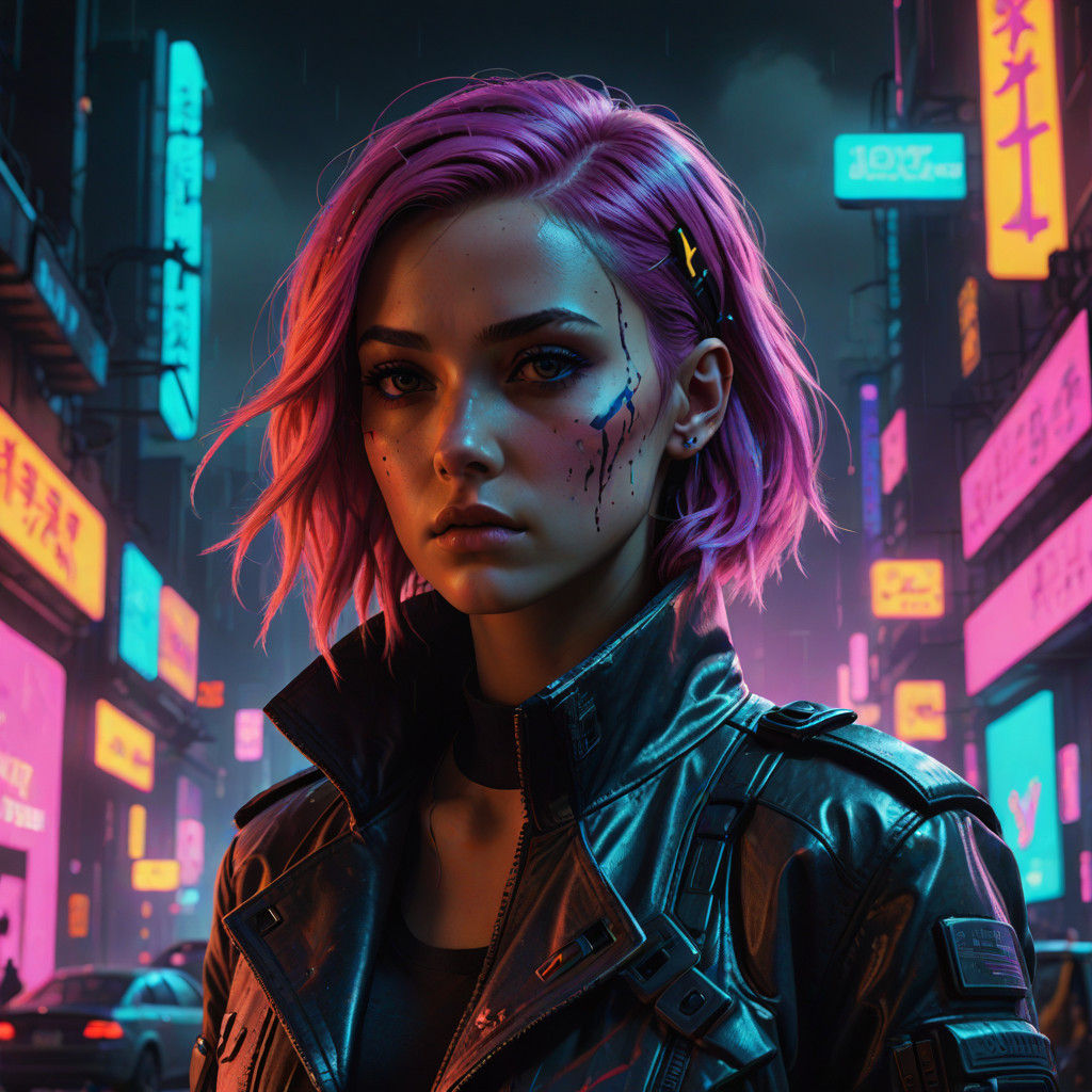 Cyberpunk Pothead Goddess in Neon-Noir Hues