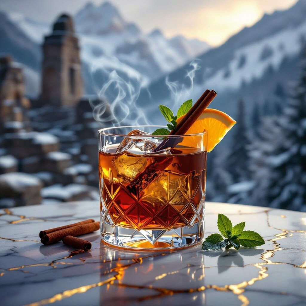 Smoky Whiskey Cocktail in Ancient Ruins