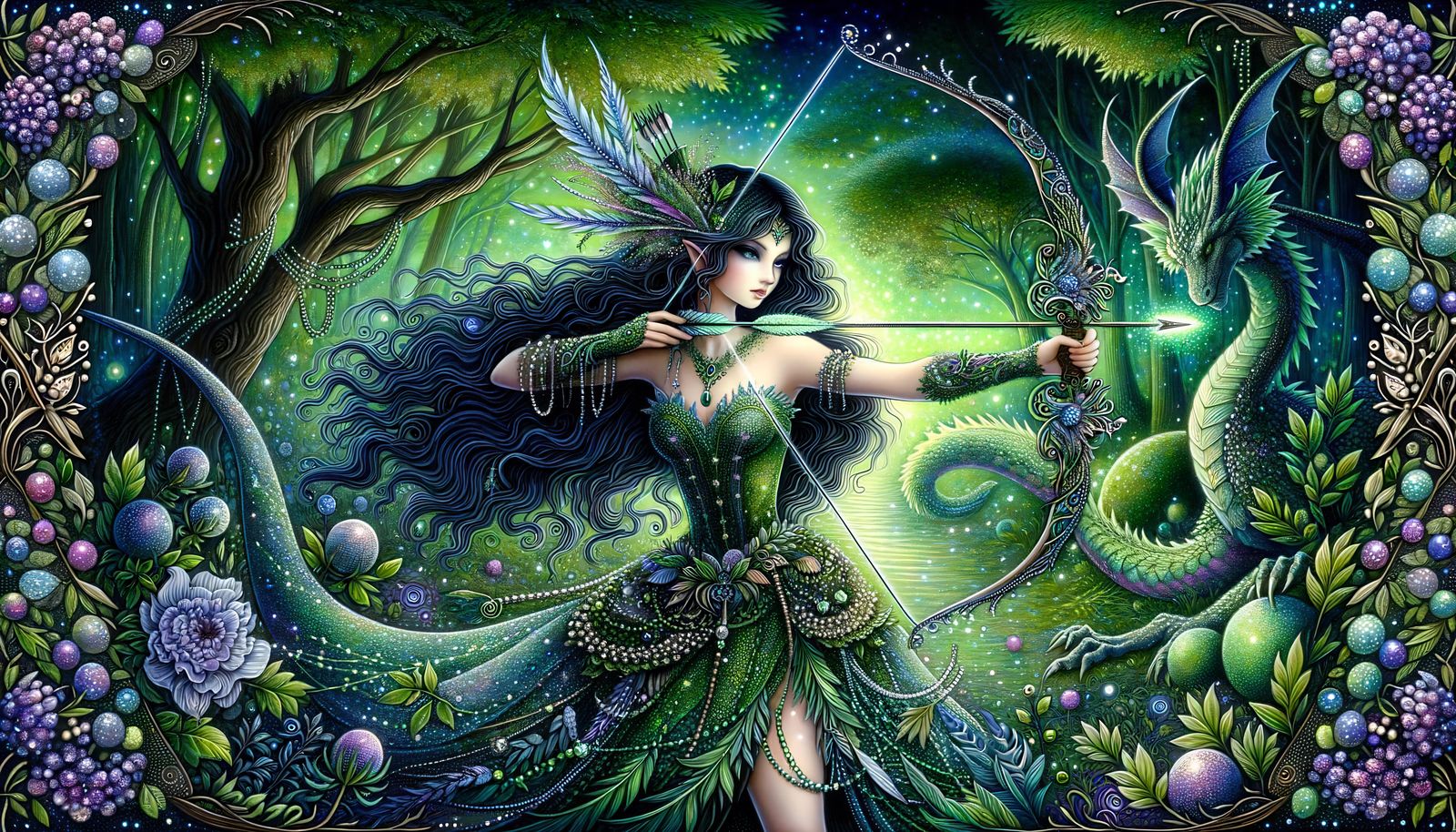 Mystical Archer and Dragon in Enchanted Woodland
